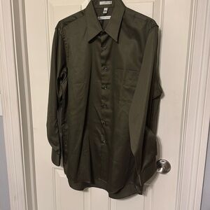 Holiday Olive Green Men’s Geoffrey Beene Fitted Button Down Shirt Size 16.5